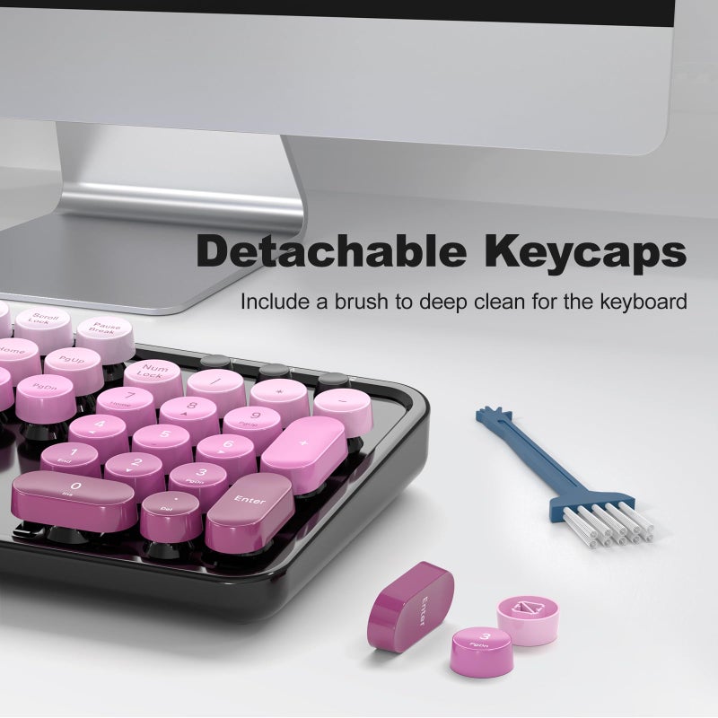 MOFII Wireless Keyboard and Mouse Combo, Full Size 2.4G Plug and Play Typewriter Retro Round Computer Keyboard and Mouse Set for Windows, Computer, Desktop, PC, Notebook - (Black Pink Gradient) - Image 5