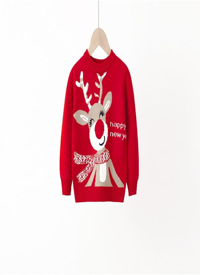 babyqlo Happy New Year Reindeer Sweater - Red  - Image 1