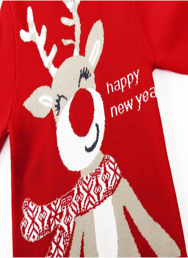 babyqlo Happy New Year Reindeer Sweater - Red  - Image 5