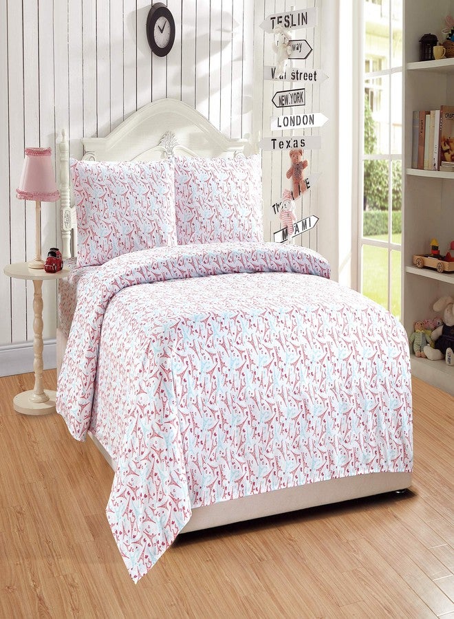 Linen Plus Sheet Set for Girls/Teens Eiffel Tower Paris Hot Pink Light Blue White Flat Sheet Fitted Sheet and Pillow Cases Full Size New - Image 2