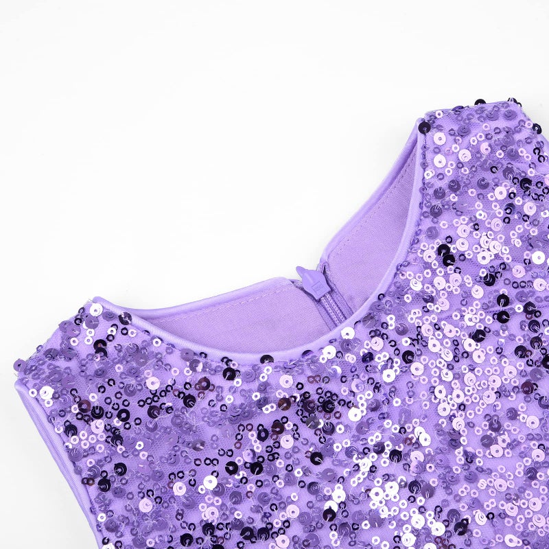 Uhnice Little Girl's Sequin Sleeveless Mesh Rainbow Dress for Wedding Party (6 Years, Purple) - Image 5