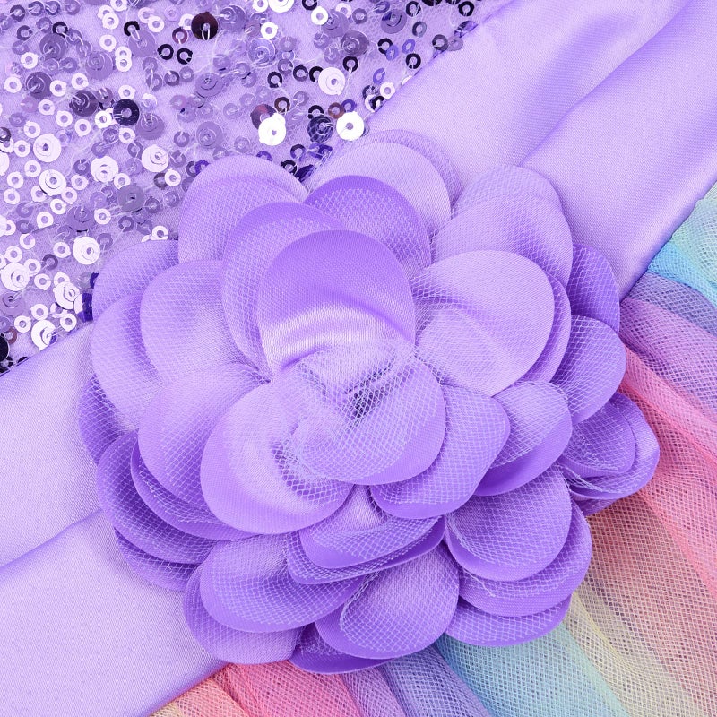 Uhnice Little Girl's Sequin Sleeveless Mesh Rainbow Dress for Wedding Party (6 Years, Purple) - Image 3