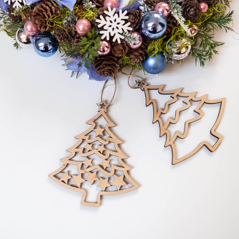 Curious Button Curious Button Set of 10 pcs Wooden Christmas Star Tree Wooden Ornaments DIY Christmas Crafts to Paint Christmas Wood Slices Wooden Ornaments for Crafts Wooden Christmas Tree for Crafts