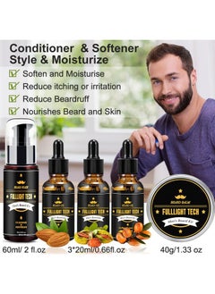 FULLLIGHT TECH FULLLIGHT TECH Beard Kit for Men Grooming & Care W/Beard Wash,3 Packs Beard Oil,Beard Balm Leave-in Conditioner,Comb,Brush,Scissors,Premium Gifts for Men Dad Husband  - Image 3