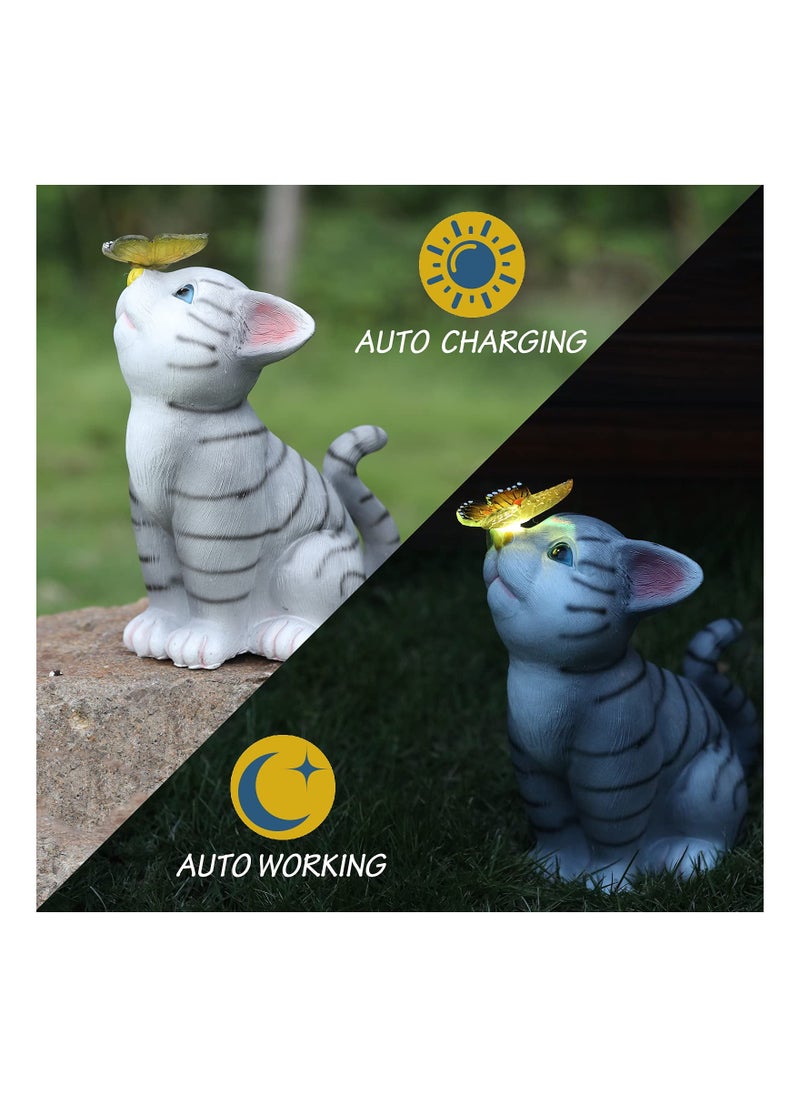 Generic Cat Resin Solar Butterfly Light Statue for Outdoor Garden Decor - Perfect Gift for Gardeners, Pet Lovers, and Family - Ideal for Balcony, Patio, Yard, and Porch (Warm White)  - Image 2