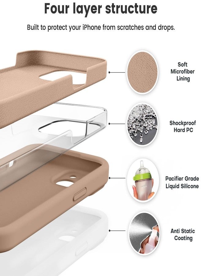 Vooii Compatible with iPhone 13 Case, Liquid Silicone Upgrade [Camera Protection] [Soft Anti-Scratch Microfiber Lining] Shockproof Phone Case for iPhone 13 6.1 inch - Light Brown - Image 2