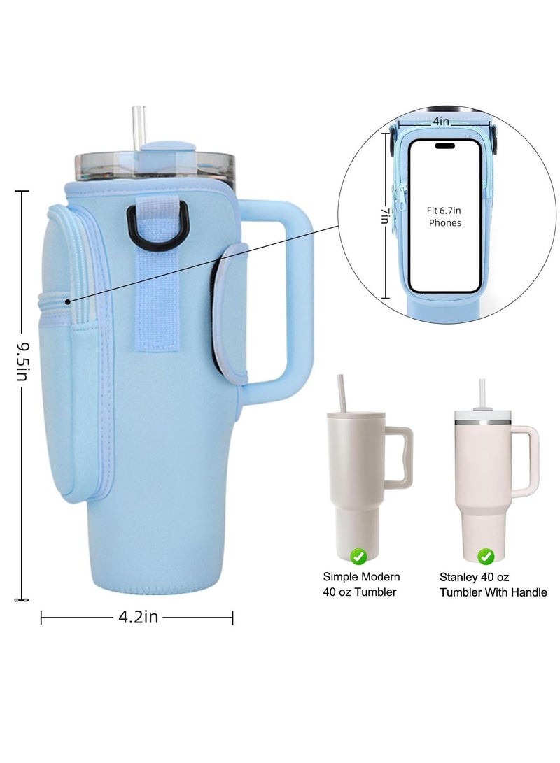 Water Bottle Carrier Bag For Stanley 40oz Tumbler With Handle, Water Bottle Holder with Adjustable Shoulder Strap for Stanley Cup Accessories For Travelling Hiking Camping  - Image 2