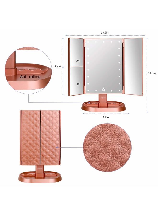 DeWEISN Trifold Lighted Vanity Makeup Mirror with 21 LEDs Lights,1x/2x/3x Magnification and Touch Screen Dimming,Two Power Supplies Makeup Mirror, Gift for Women - Image 2