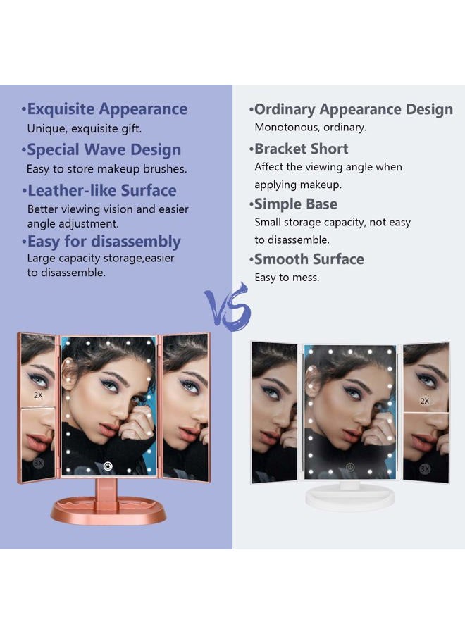 DeWEISN Trifold Lighted Vanity Makeup Mirror with 21 LEDs Lights,1x/2x/3x Magnification and Touch Screen Dimming,Two Power Supplies Makeup Mirror, Gift for Women - Image 5