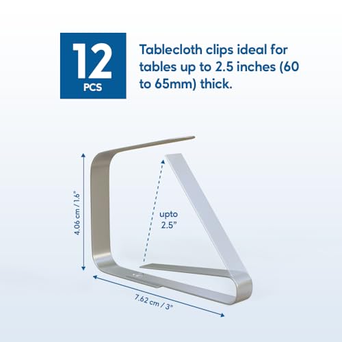 ProTensils 12Pcs Picnic Tablecloth Clips for Outdoor Tables - Stainless Steel Large Table Cloth Clip, Fits for 2.5” Thick Tables, Metal Clamps for Picnic Table Clips, Dining Table Cloth Holder - Image 2
