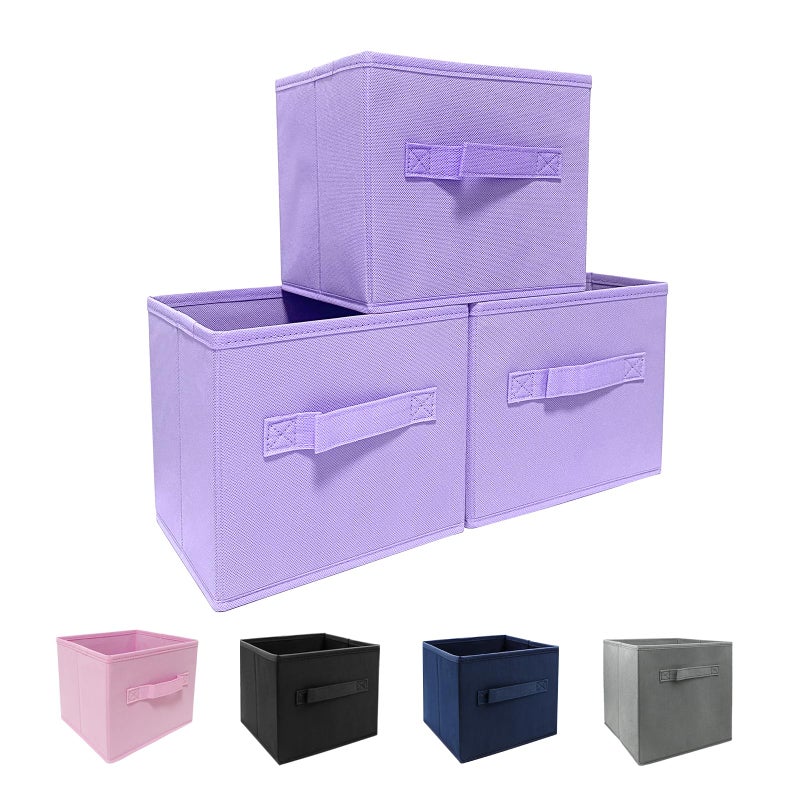 EBIGIC Purple Storage Bins [3 Pack] 9.0""x7.5""x7.5"" Mini Storage Box Fabirc Foldable Closet Toy Organizer Collapsible Cloth - Image 1