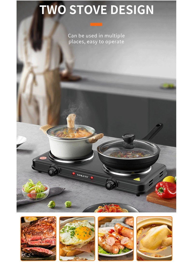 sokany - Electric Stove & Double Electric Hotplate, Stainless Steel Premium Hotplate, 5 Levels Separate Thermostat Control, 2000W SK-5107 Black - Image 1