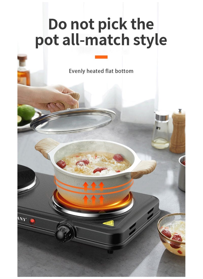 sokany - Electric Stove & Double Electric Hotplate, Stainless Steel Premium Hotplate, 5 Levels Separate Thermostat Control, 2000W SK-5107 Black - Image 1