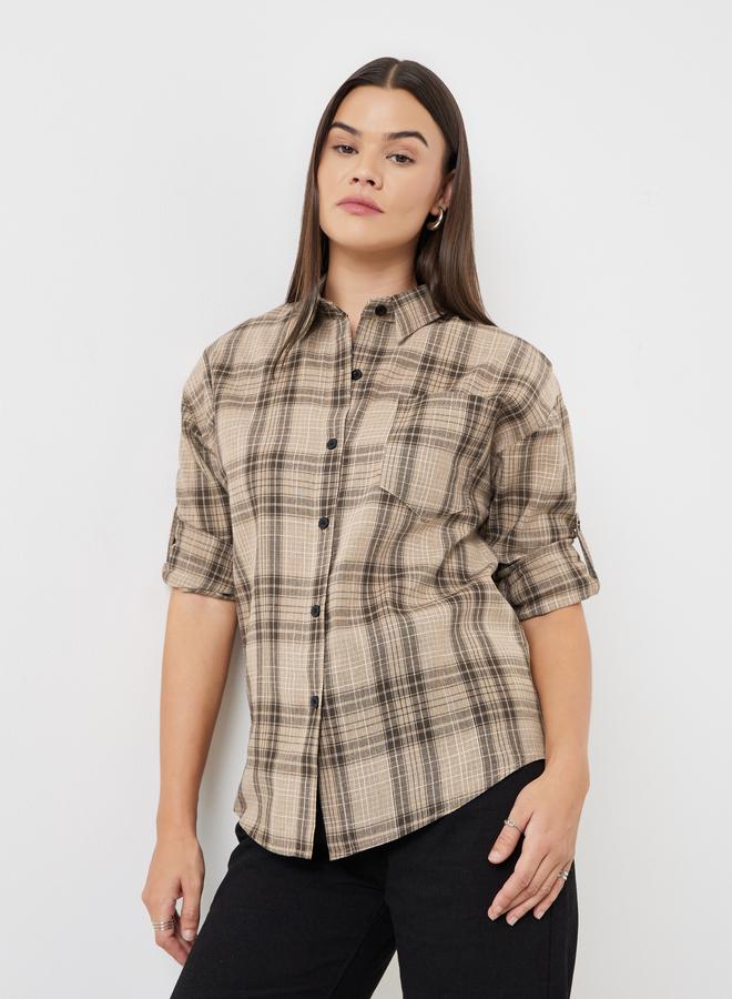 Styli Brown Checked Long Sleeve Shirt - Image 1