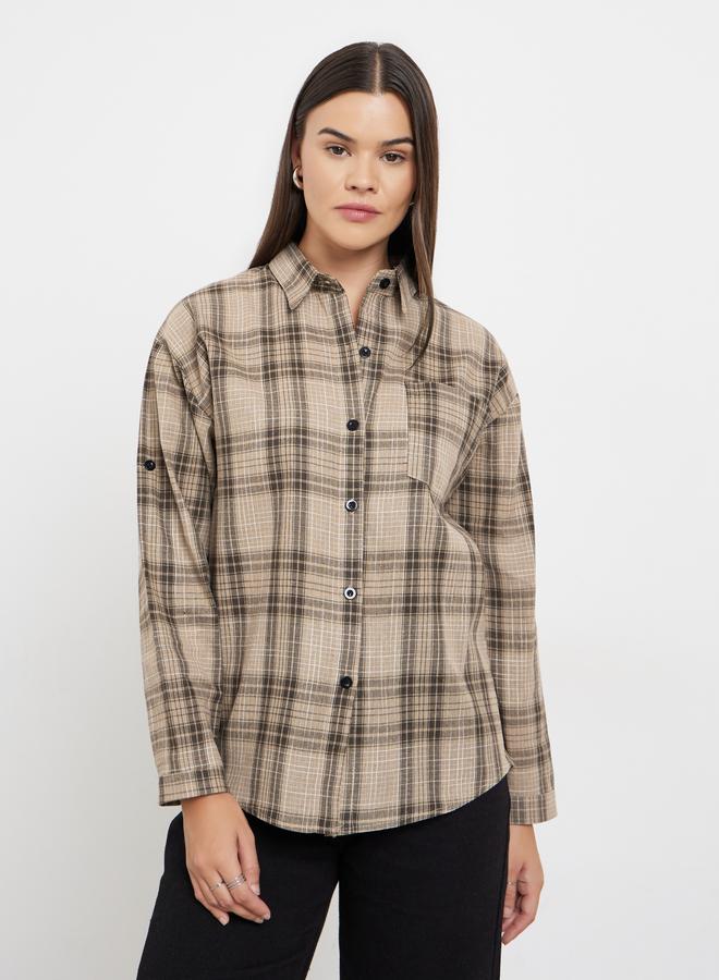 Styli Brown Checked Long Sleeve Shirt - Image 3