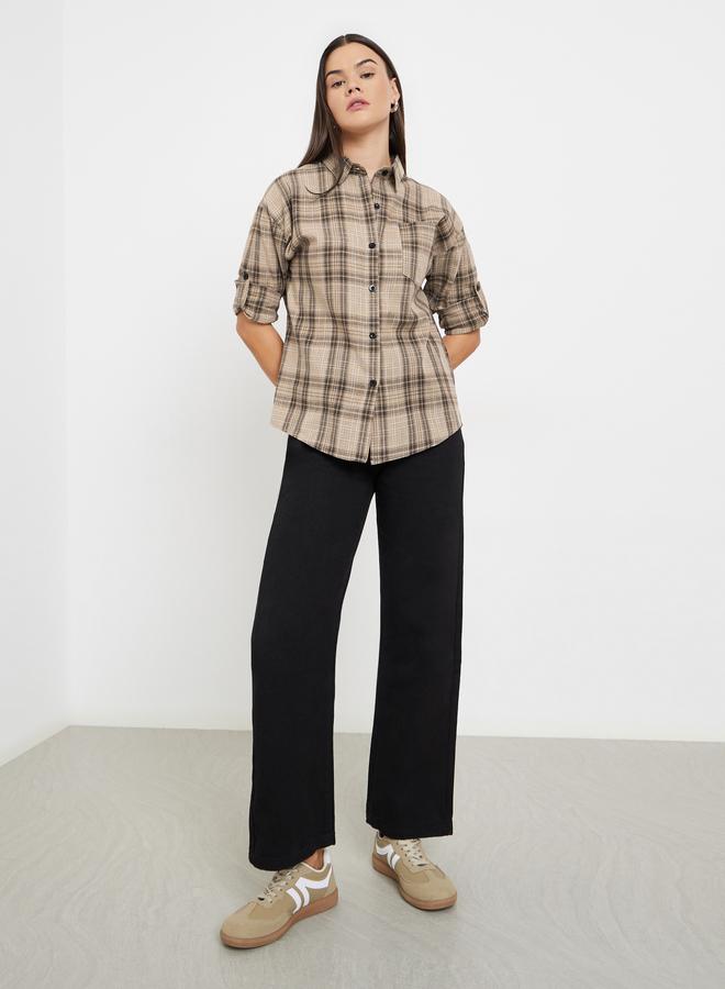 Styli Brown Checked Long Sleeve Shirt - Image 2