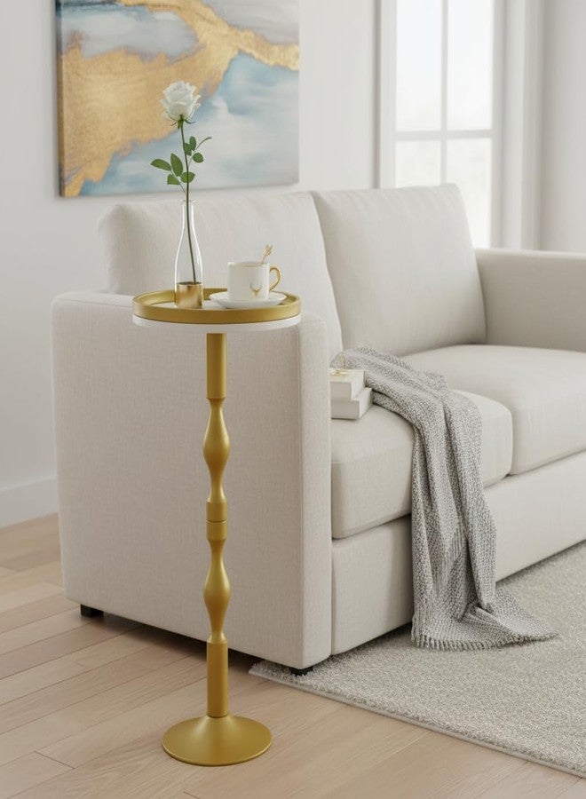 ZEXVIDA Small Round Drink Table,Pedestal Tables,Small Round Side Table for Narrow Spaces,End Table for Living Room, Bedroom, Bathroom,Balcony (White Gold) - Image 2