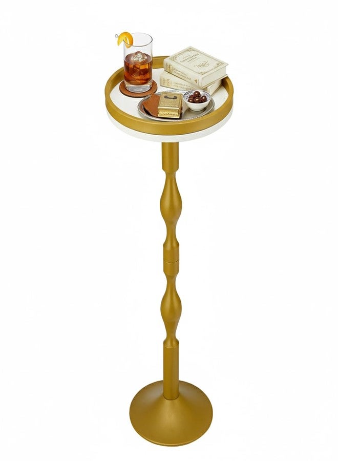 ZEXVIDA Small Round Drink Table,Pedestal Tables,Small Round Side Table for Narrow Spaces,End Table for Living Room, Bedroom, Bathroom,Balcony (White Gold) - Image 1