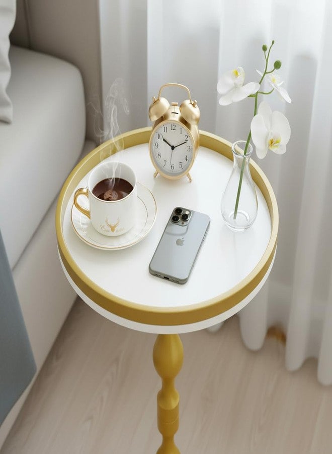 ZEXVIDA Small Round Drink Table,Pedestal Tables,Small Round Side Table for Narrow Spaces,End Table for Living Room, Bedroom, Bathroom,Balcony (White Gold) - Image 5