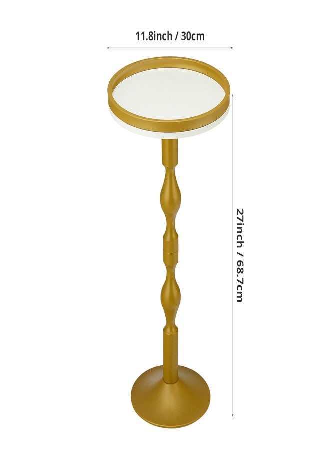 ZEXVIDA Small Round Drink Table,Pedestal Tables,Small Round Side Table for Narrow Spaces,End Table for Living Room, Bedroom, Bathroom,Balcony (White Gold) - Image 4