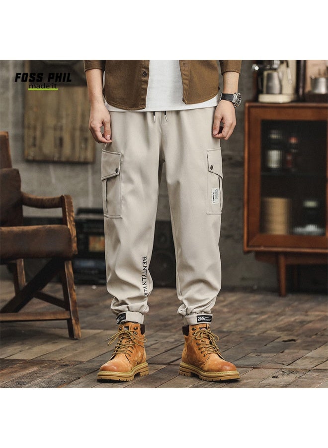Foss Phil Men's Cargo Pants, Autumn And Winter American-style Tapered Casual Trousers, Loose Vintage Skinny Pants, Fpk45 Light Khaki L - Image 2