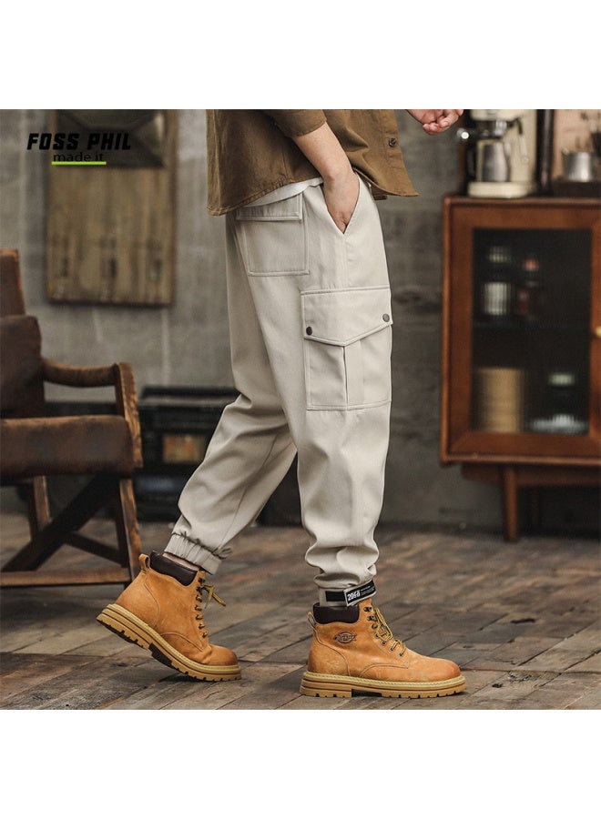 Foss Phil Men's Cargo Pants, Autumn And Winter American-style Tapered Casual Trousers, Loose Vintage Skinny Pants, Fpk45 Light Khaki L - Image 4