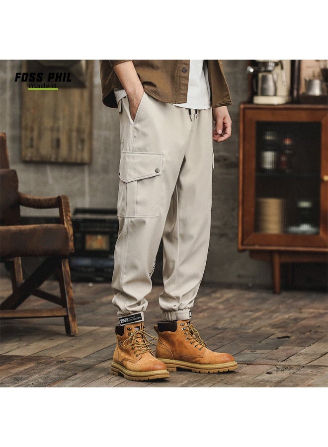Foss Phil Men's Cargo Pants, Autumn And Winter American-style Tapered Casual Trousers, Loose Vintage Skinny Pants, Fpk45 Light Khaki L - Image 3