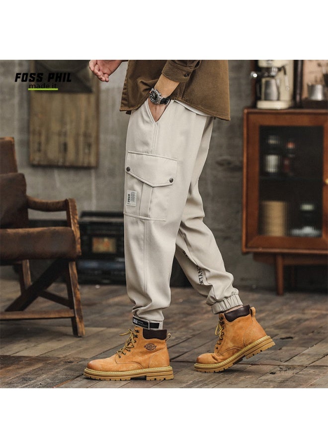 Foss Phil Men's Cargo Pants, Autumn And Winter American-style Tapered Casual Trousers, Loose Vintage Skinny Pants, Fpk45 Light Khaki L - Image 5