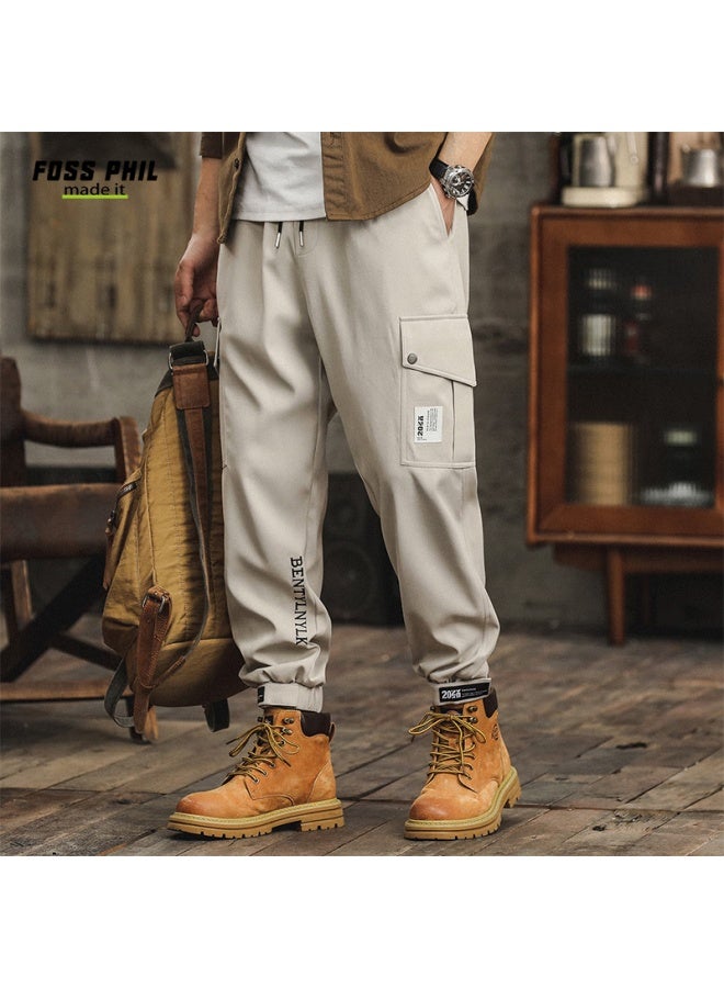 Foss Phil Men's Cargo Pants, Autumn And Winter American-style Tapered Casual Trousers, Loose Vintage Skinny Pants, Fpk45 Light Khaki L - Image 1