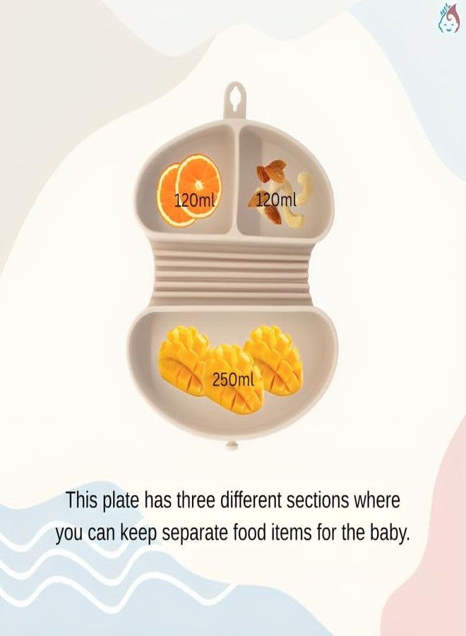 Babylief™ Portable/Travel Friendly Silicone Divided Plate (Beige) - Image 3