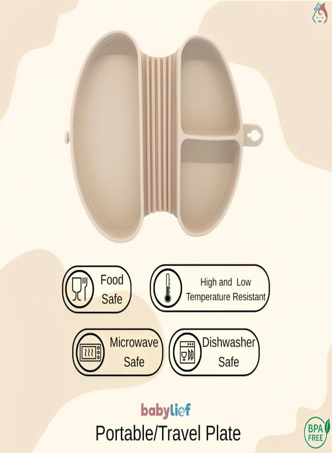 Babylief™ Portable/Travel Friendly Silicone Divided Plate (Beige) - Image 2