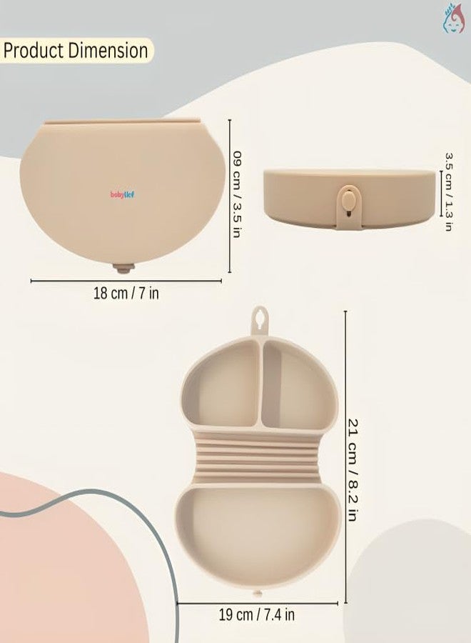 Babylief™ Portable/Travel Friendly Silicone Divided Plate (Beige) - Image 4