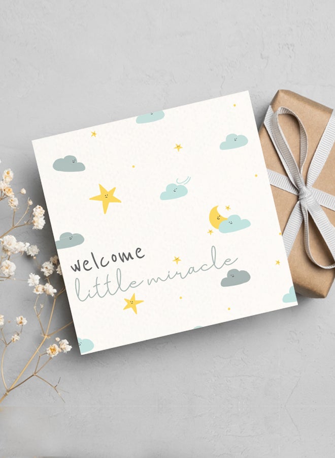 بطاقة تهنئة بالمولود الجديد "مرحبًا بالمعجزة الصغيرة" - بطاقة حفل استقبال مولود جديد للآباء الجدد، ووصول الطفل، وإعلان الولادة، وتهنئة للأم والأب، واحتفال بمولود ذكر أو أنثى لطيف
