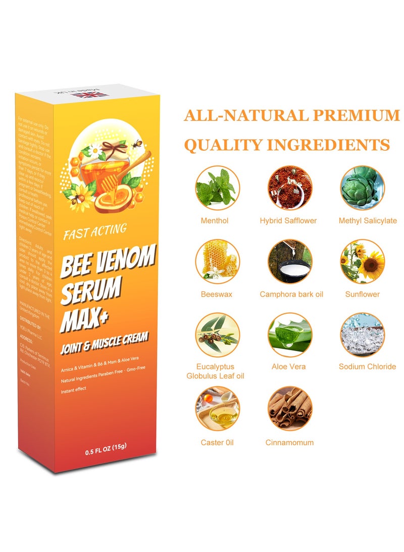 FAST 4PACK Natural Organic Bee Venom Muscle Joint Cream, Extra Strength Muscle & Joints Caring Ointment 15g*4 - Image 2