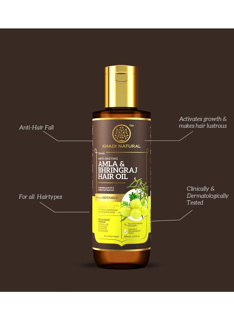 Khadi Natural Khadi Natural Amla and Bhringraj Hair Oil Herbal Oil for Boosting Hair Growth Non-sticky Hair Oil Silicone and Mineral Oil Free Suitable for All Hair Types Powered Botanics 200ml  - Image 2