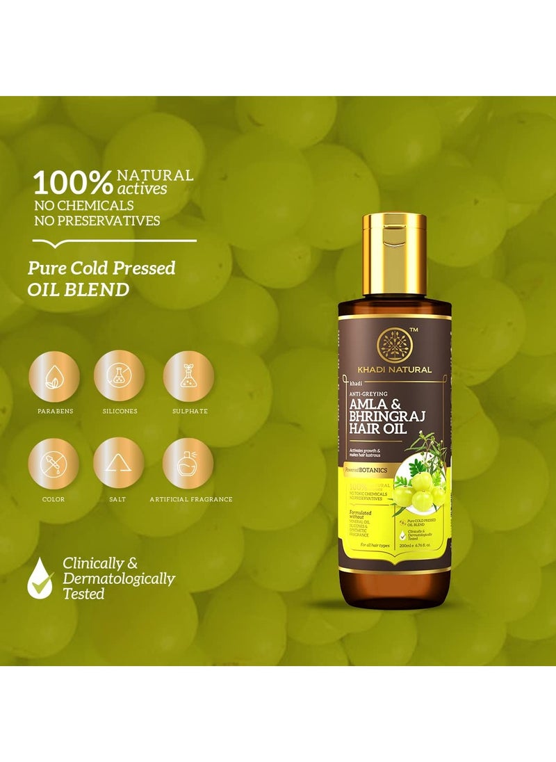 Khadi Natural Khadi Natural Amla and Bhringraj Hair Oil Herbal Oil for Boosting Hair Growth Non-sticky Hair Oil Silicone and Mineral Oil Free Suitable for All Hair Types Powered Botanics 200ml  - Image 3