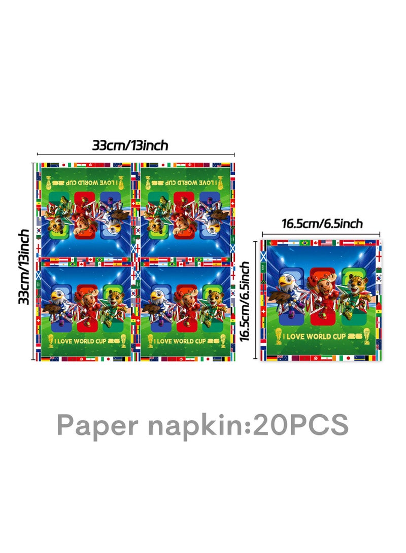 73Hours 2026 FIFA World Cup Canada-Mexico Mascot Party Tableware 7-Piece Set (76pcs) Eagle-Deer-Leopard Theme Plates, Paper Cups, Napkins, Tablecloth, Table Flag Fan Gathering Decorations Set - Image 4