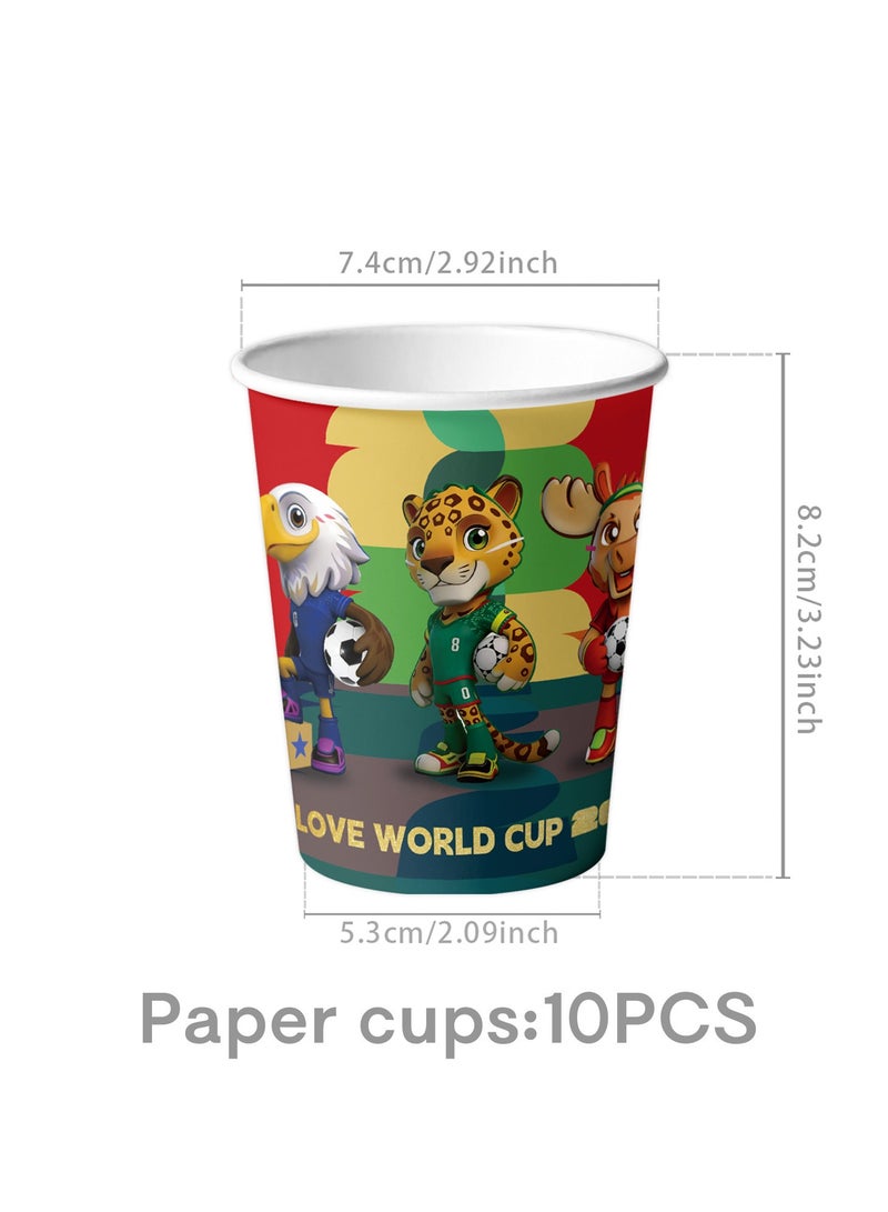 73Hours 2026 FIFA World Cup Canada-Mexico Mascot Party Tableware 7-Piece Set (76pcs) Eagle-Deer-Leopard Theme Plates, Paper Cups, Napkins, Tablecloth, Table Flag Fan Gathering Decorations Set - Image 5