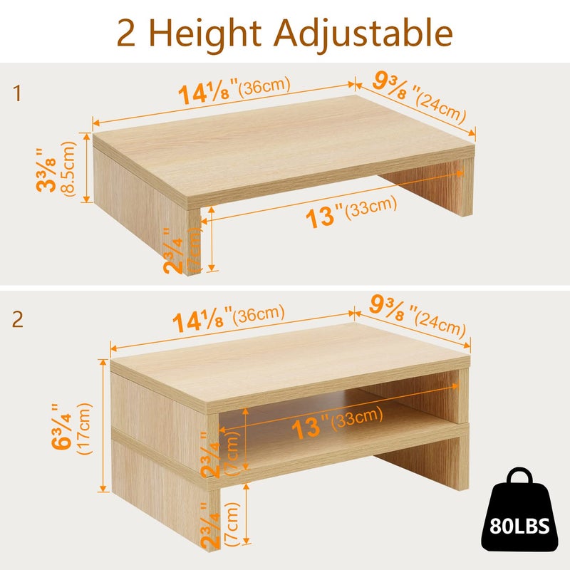 TEAMIX Wood Monitor Stand Riser - 2 Pack Adjustable Dual Monitor Riser for Laptop/PC - Image 5