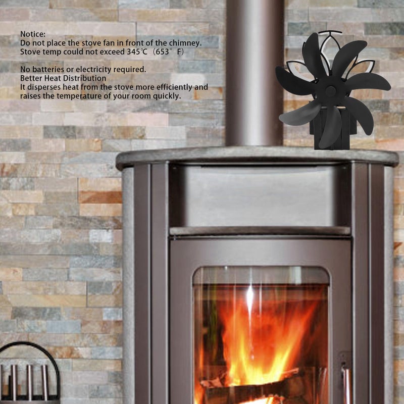 مروحة الموقد التي تعمل بالحرارة، 7 شفرات، حماية من السخونة الزائدة، لا تحتاج إلى بطاريات - Image 3