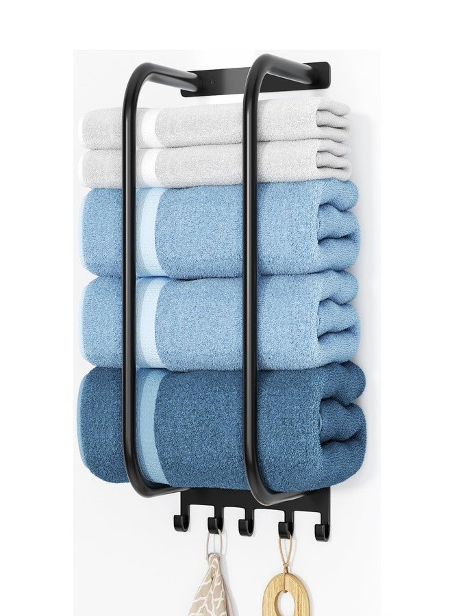 jockcaras Towel Rack Bathroom Wall Holder: 15.9 Inch Wall Mounted Shower Organizer, for Rolled Towel Storage, 2 Metal Racks Plus Extra 5 Hooks, for Modern Small Space Bathroom, RV Campers (Matte Black) - Image 1