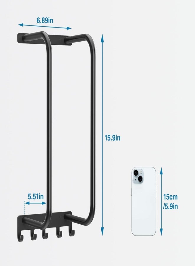 jockcaras Towel Rack Bathroom Wall Holder: 15.9 Inch Wall Mounted Shower Organizer, for Rolled Towel Storage, 2 Metal Racks Plus Extra 5 Hooks, for Modern Small Space Bathroom, RV Campers (Matte Black) - Image 4