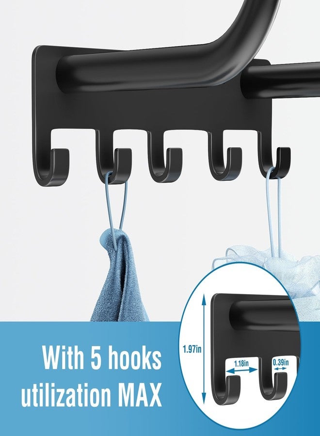 jockcaras Towel Rack Bathroom Wall Holder: 15.9 Inch Wall Mounted Shower Organizer, for Rolled Towel Storage, 2 Metal Racks Plus Extra 5 Hooks, for Modern Small Space Bathroom, RV Campers (Matte Black) - Image 3