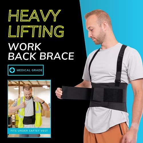 BraceAbility Work Back Brace - Removable Suspender Shoulder Straps for Heavy Lifting Safety - Industrial Lower Back Pain Protection Belt for Men and Women in Construction, Mover, Warehouse Jobs (3XL) - Image 4
