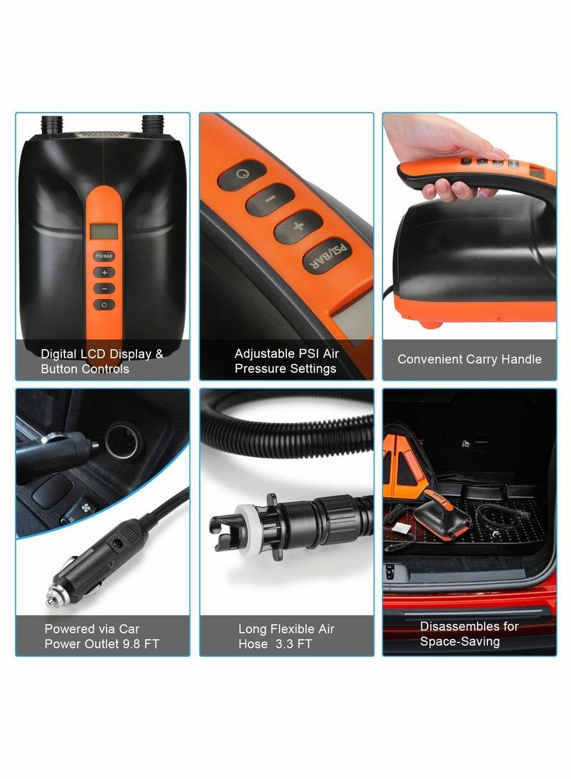 SYOSI Air Pump, Electric Digital Pump 12V Car Connector Inflator, Intelligent Dual Stage and Auto-Off Function, for Paddle Boards, Inflatable Boats Kayaks - Image 2
