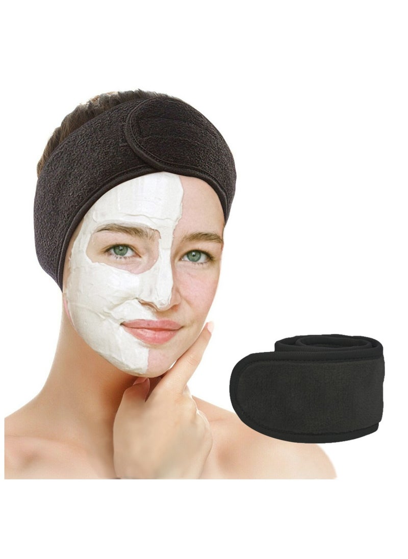 Wownect Makeup Cloth Reusable Microfiber Facial Headband Make up Hair Band [3.1x24.8inch] StretchTowel for Sports Yoga Gym Band - Black  - Image 1