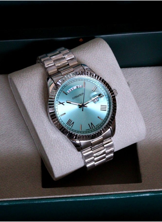 CASWATCH - Genuine men's watch with Japanese movement, silver , with date and day display - Image 1
