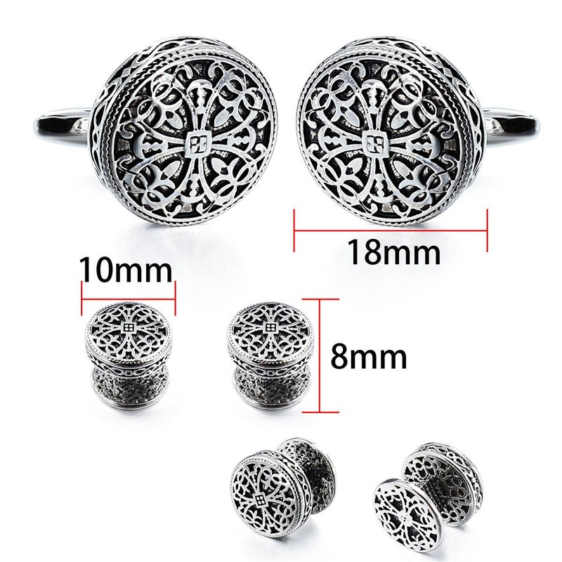 HAWSON Vintage Cufflinks and Tuxedo Shirt Studs for Men Retro Flower Pattern Best Wedding Business Gifts for Men with Box - Image 3