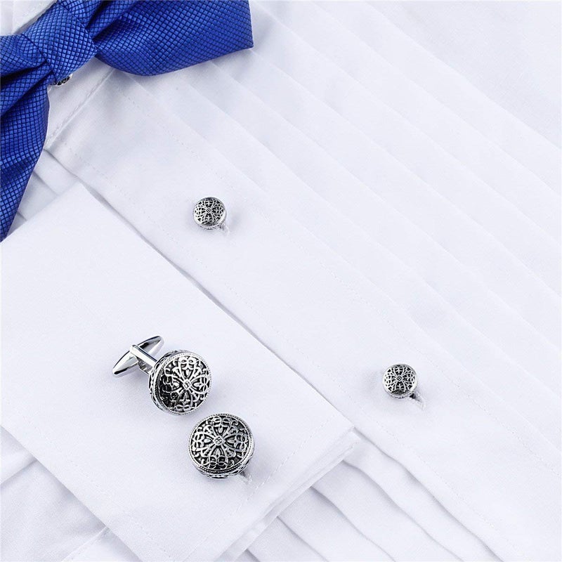 HAWSON Vintage Cufflinks and Tuxedo Shirt Studs for Men Retro Flower Pattern Best Wedding Business Gifts for Men with Box - Image 2