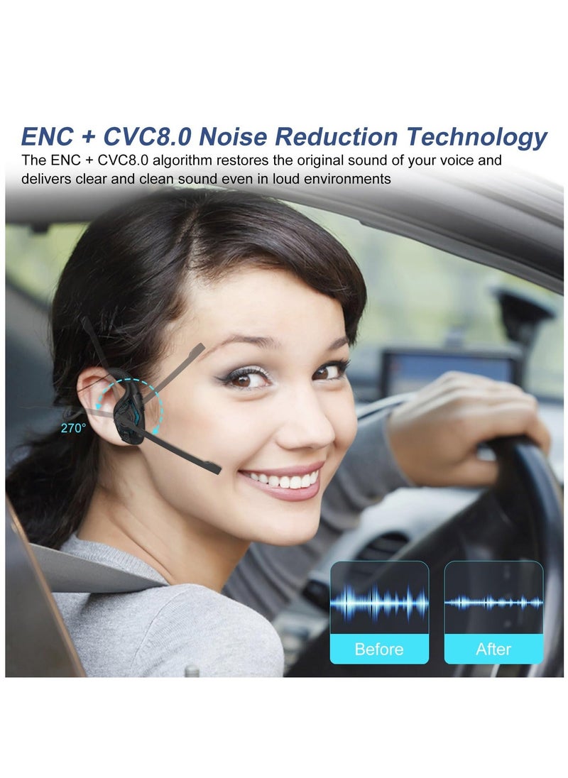 Generic - Bluetooth Headset with Microphone, Open Ear Headphones Wireless Noise Cancelling for Phone Laptop PC Computer, 10 Hours Playtime, Lightweight & Comfortable for Office Driving Working Home,black - Image 1